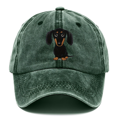 Green cap with a dachshund illustration on a white background