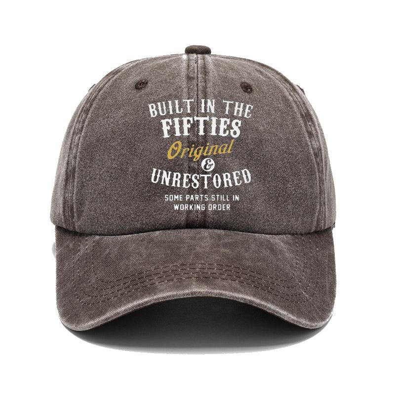 Gray cap with text 'Built in the Fifties, Original & Unrestored' on a white background