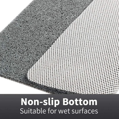 Textured gray and white mat with 'Non-slip Bottom Suitable for wet surfaces' text.