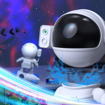 White robot with a large black eye on a colorful, futuristic background