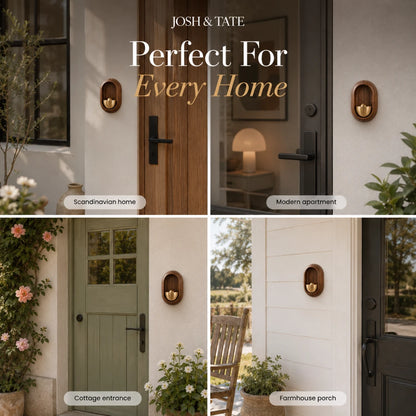Josh & Tate - DingBell™ Retro Dopamine Door Bell - Collage of door designs with 'Josh & Tate' branding and text 'Perfect For Every Home'.