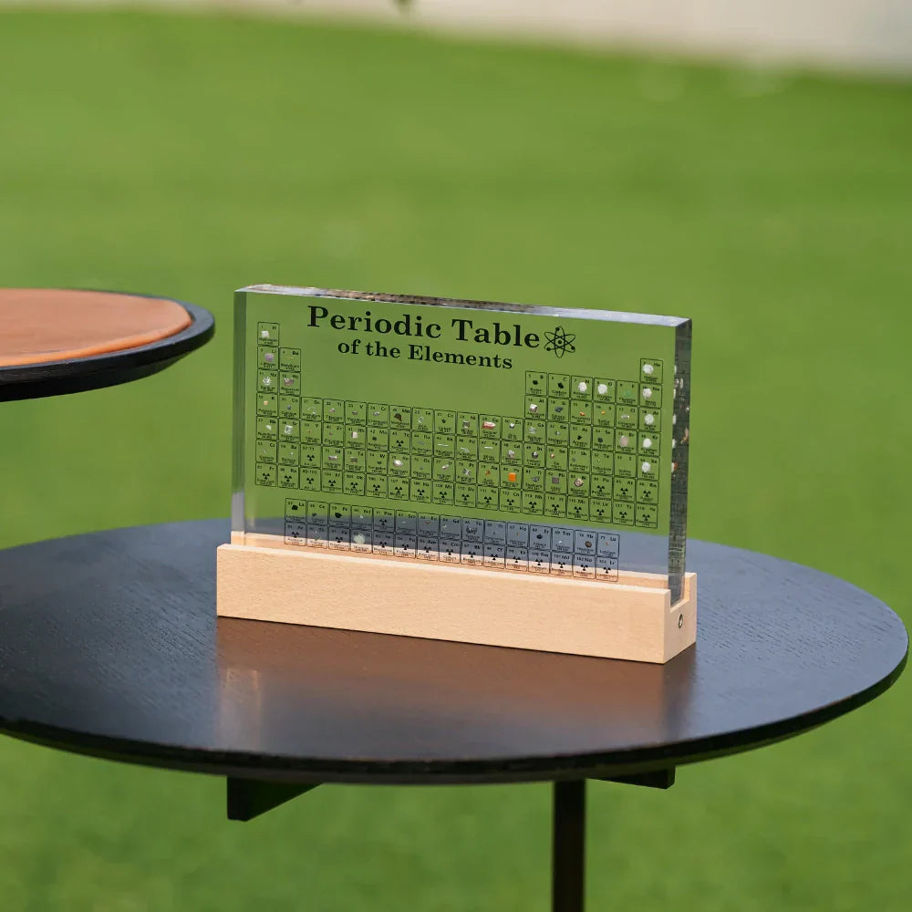 Periodic Table of Elements on a stand with a green background