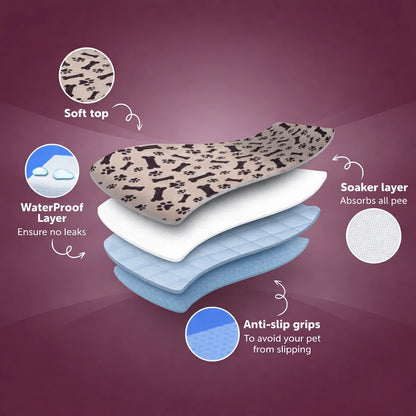 Josh & Tate - EverPad Ultimate Absorbent Pee Pad - Layers of a pet product with labels on a purple background