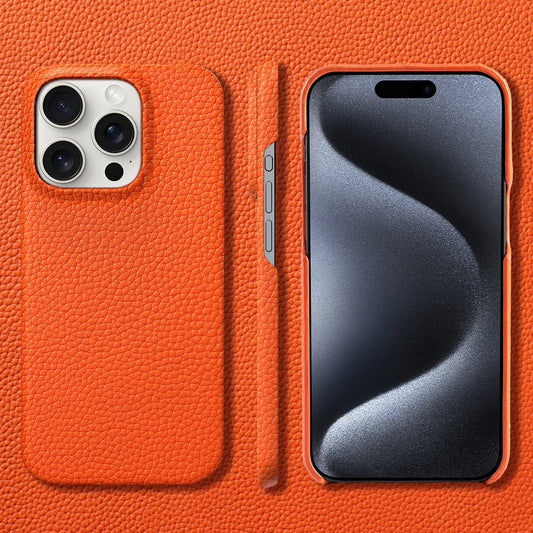 Orange phone case with a smartphone inside on an orange background