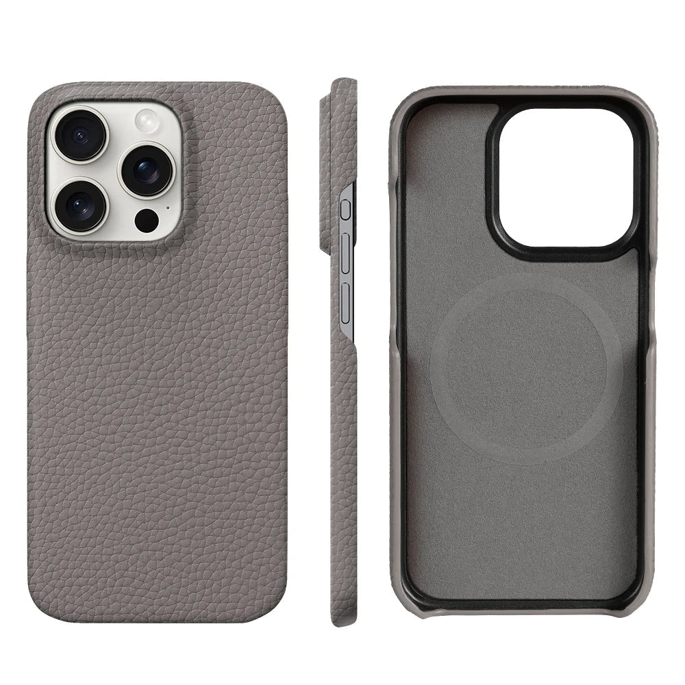 Gray phone case with textured finish on a white background