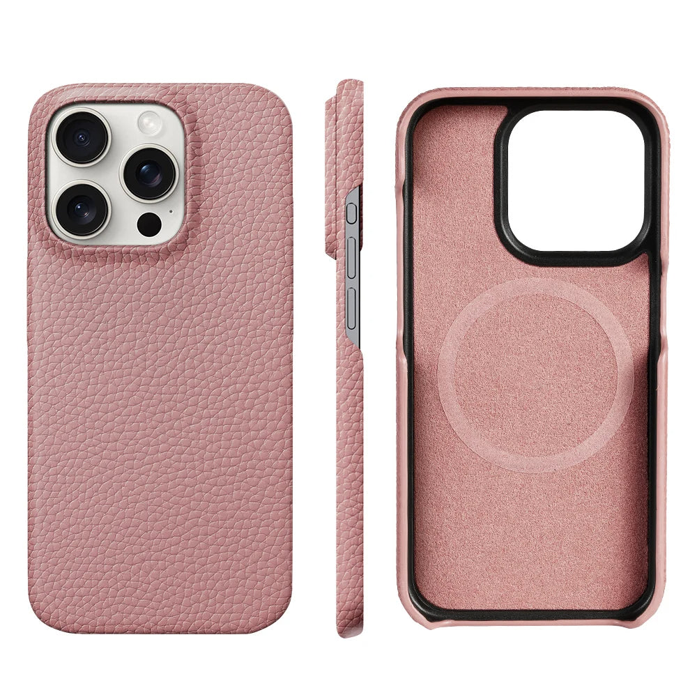 Pink phone case with textured finish on a white background