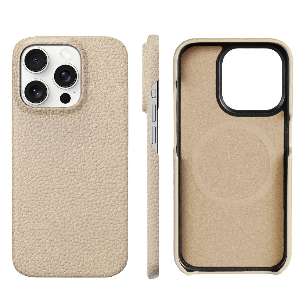 Beige phone case with textured finish on a white background
