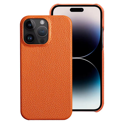 Orange leather phone case on a white background