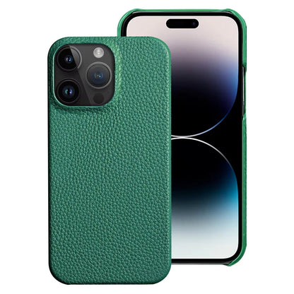 Green leather phone case on a white background