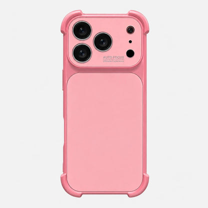 Josh & Tate - FlareShield™ iPhone Case - A pink protective phone case with a large integrated battery or power bank panel on the back, shown on a light gray background.