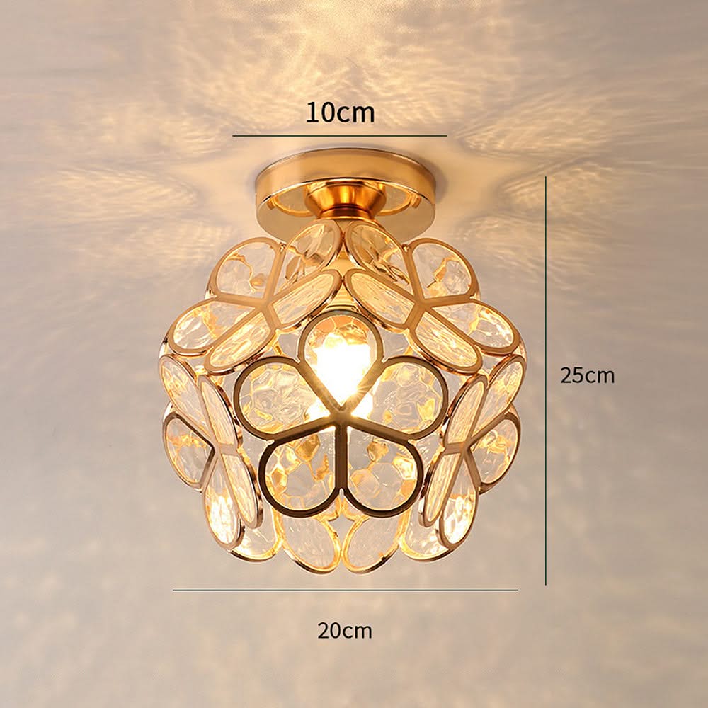 Ceiling light fixture with measurements on a neutral background