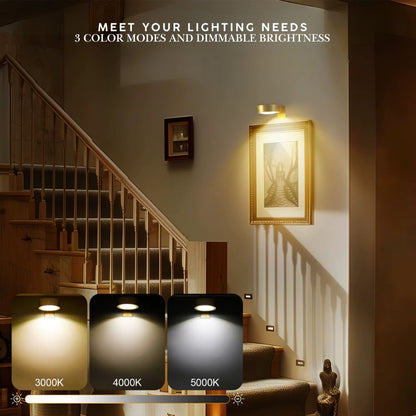 Stairwell with wall-mounted light fixture and three color temperature options displayed.