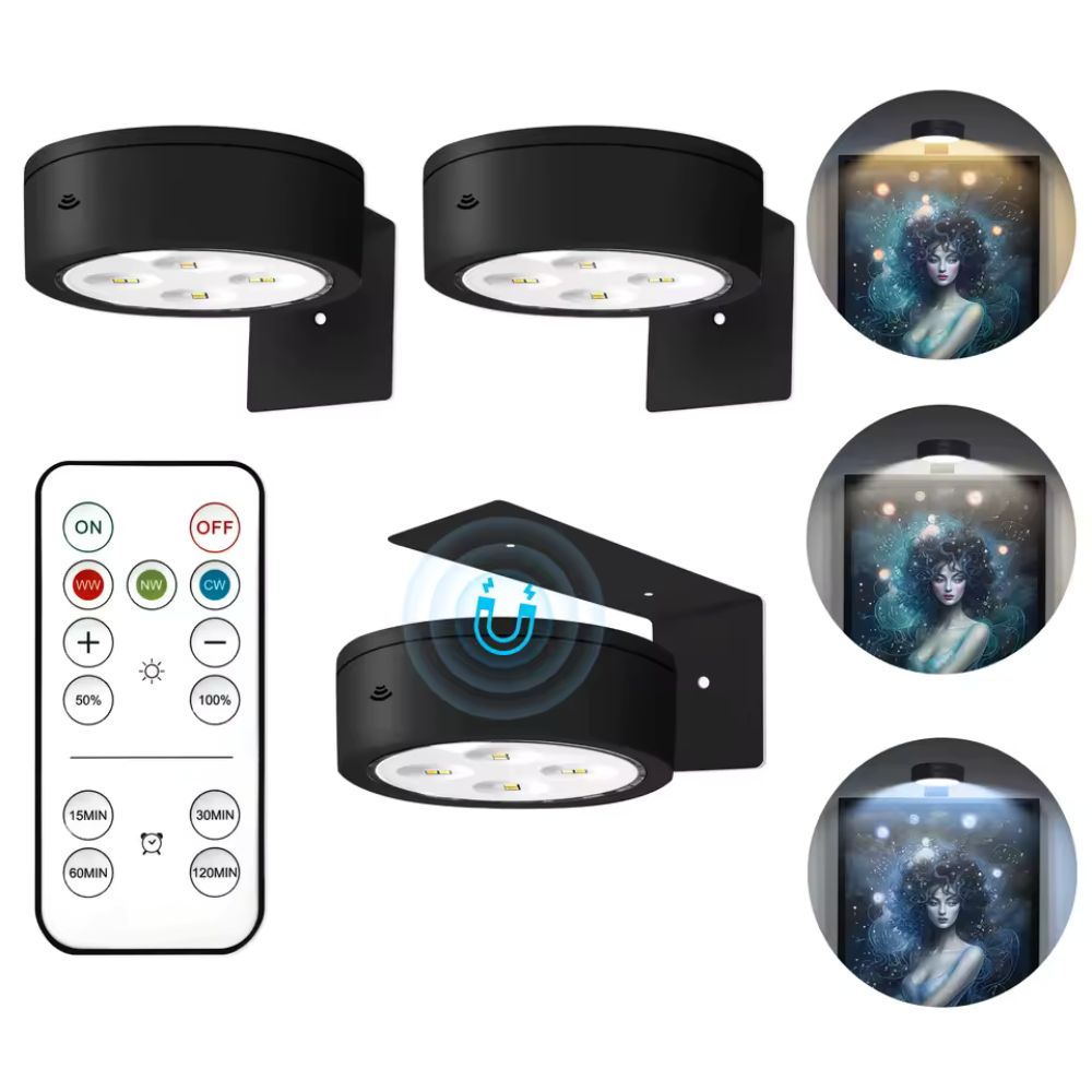 Black outdoor wall lights with remote control and starry sky projection feature.