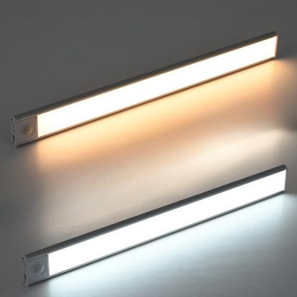 Two LED strip lights emitting different colors of light on a gradient background.
