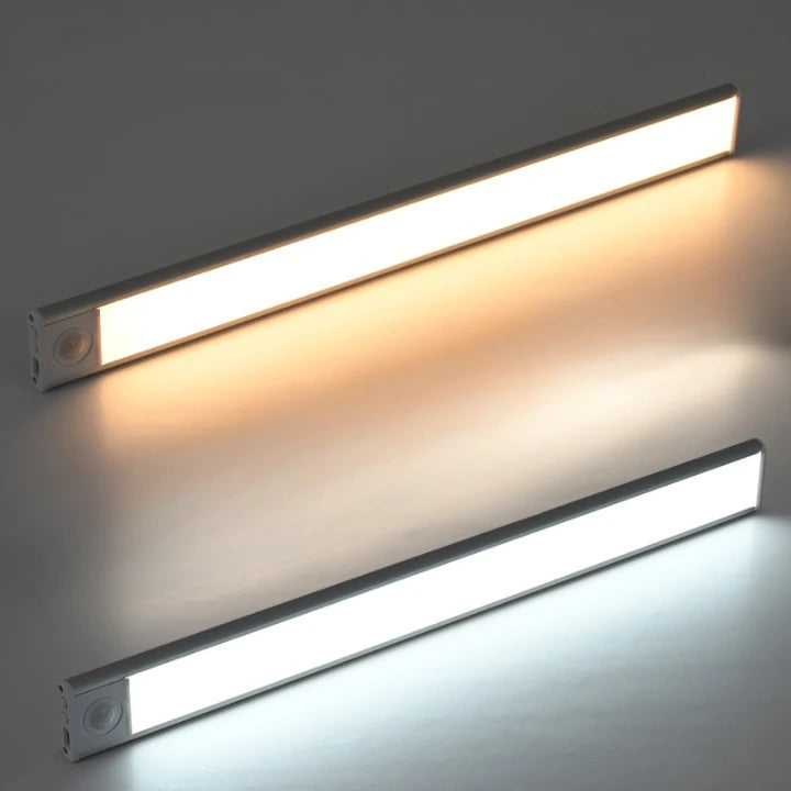 Josh & Tate - GlowMotion Motion Sensor Lamp - Two LED strip lights emitting different colors of light on a gradient background.