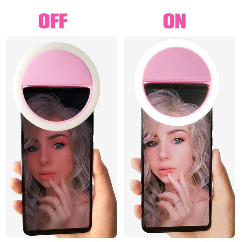 Comparison of a phone screen with and without a pink light on a white background
