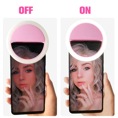 Comparison of a phone screen with and without a pink light on a white background