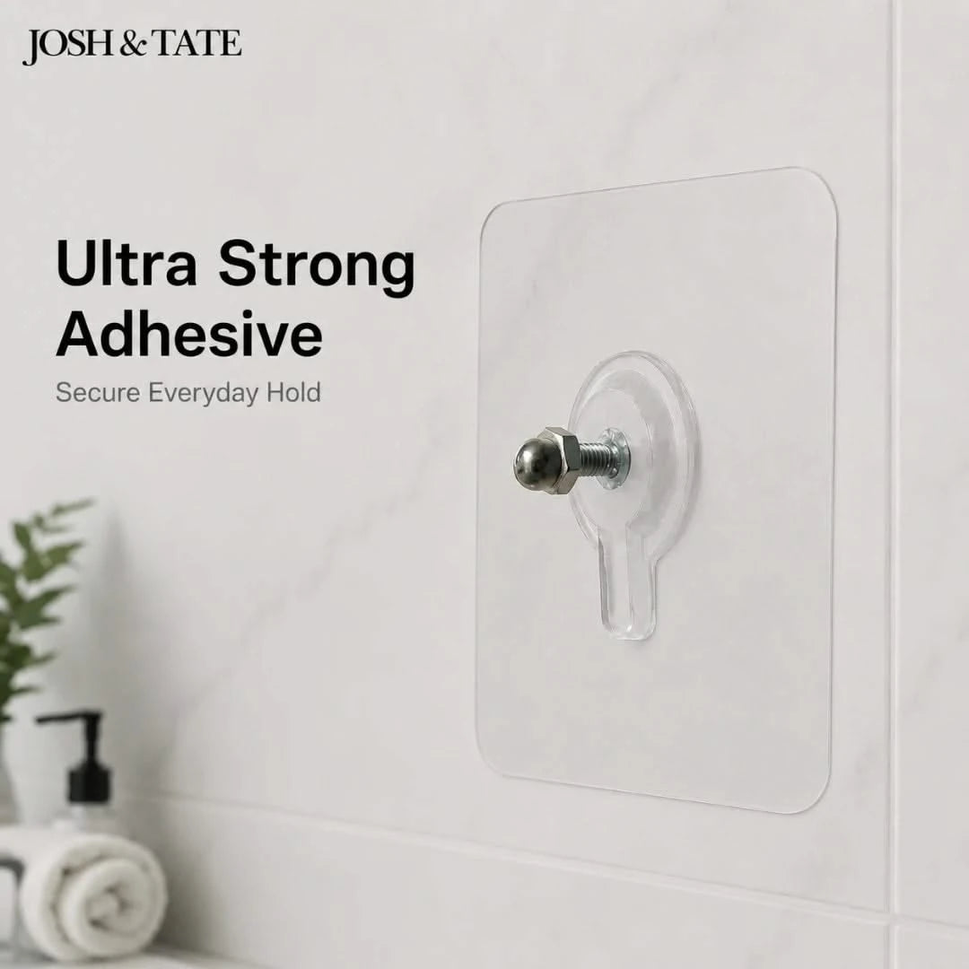 Josh & Tate - GripDot™ Adhesive Wall Hook - Ultra strong adhesive hook on a white wall with 'Josh & Tate' branding.