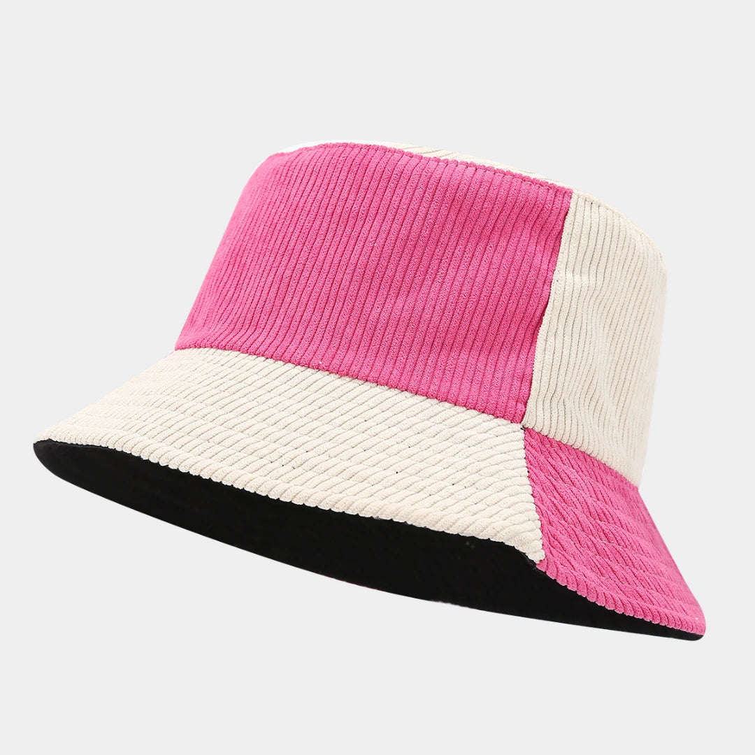 Josh & Tate - HalfTone™ Corduroy Bucket Hat - Two-tone pink and white bucket hat on a light gray background