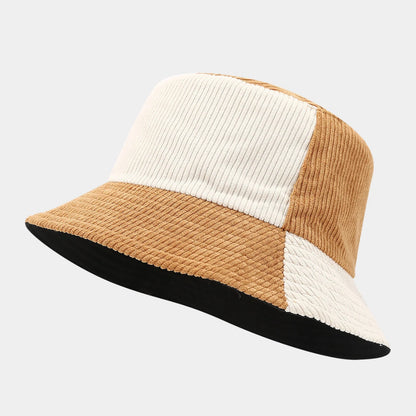 Josh & Tate - HalfTone™ Corduroy Bucket Hat - Bucket hat with beige and white color block design on a light gray background