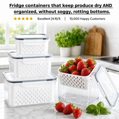 FreshBasket™ 3-in-1 Fridge Storage Set With Drain Baskets
