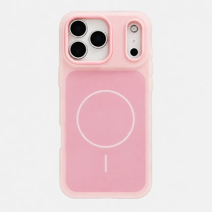 Josh & Tate - JellyHalo™ MagSafe iPhone Case - A light pink protective phone case with a built-in magnetic wireless charging pad on the back, shown on a plain light gray background.