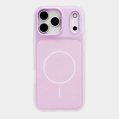 Josh & Tate - JellyHalo™ MagSafe iPhone Case - A light purple phone case with a built-in MagSafe magnetic ring on the back, shown on a white phone against a light gray background.