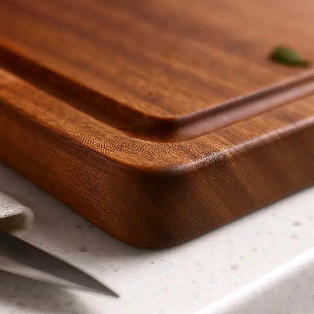 Josh&Tate Acacia Cutting Board - Wooden cutting board on a white surface