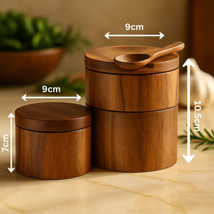 Wooden containers with dimensions labeled on a marble surface