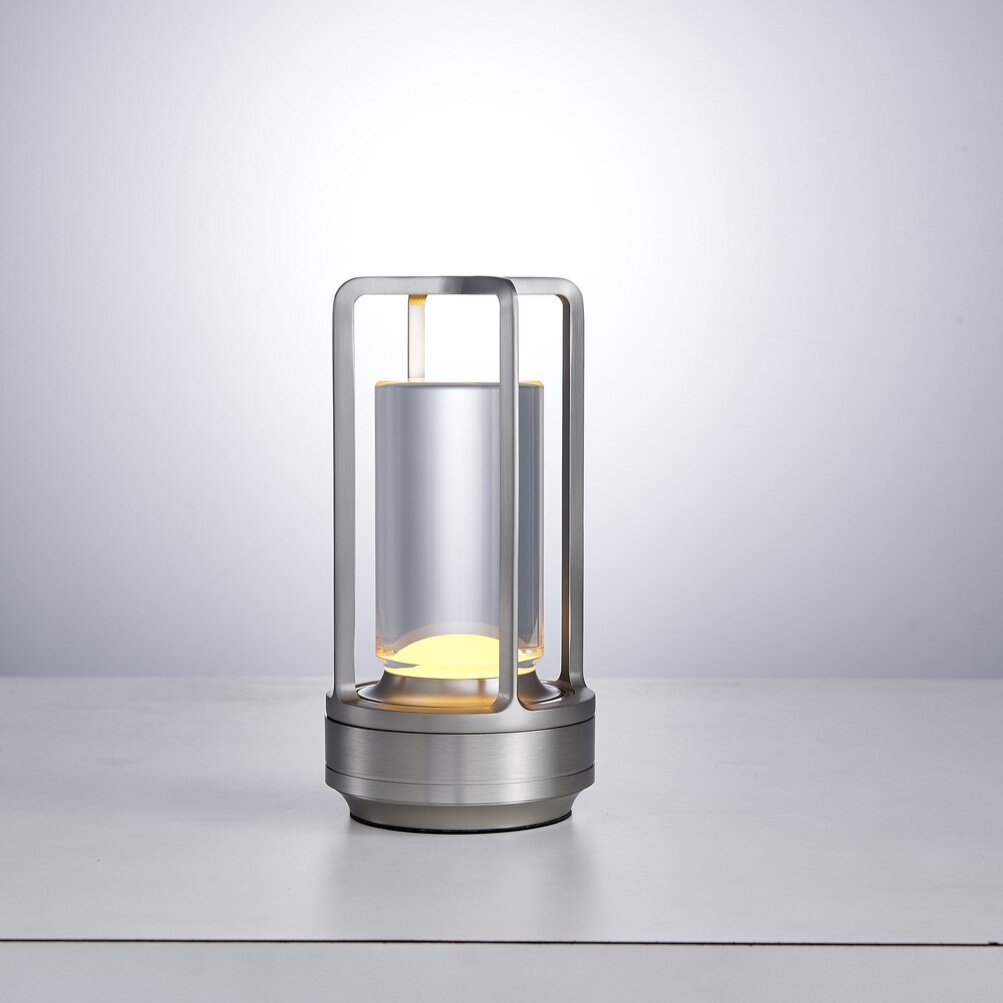 Modern outdoor lamp with glass cover on a light gray background