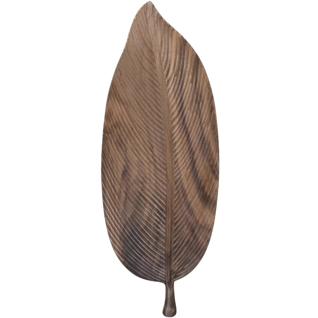 Josh & Tate - Leaf Shaped Wooden Serving Tray - Decorative leaf with a wooden texture on a white background