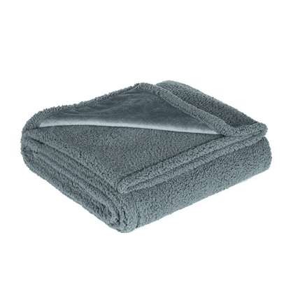 Folded gray blanket on a white background