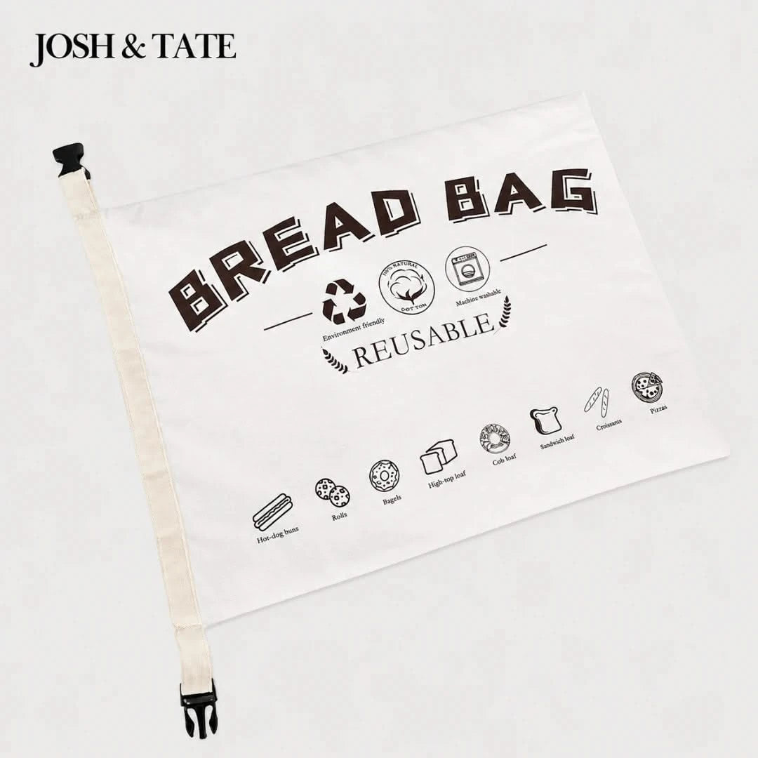 Josh & Tate - LoafSack™ Cotton Bread Bag - Reusable bread bag with branding on a white background