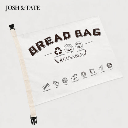 Josh & Tate - LoafSack™ Cotton Bread Bag - Reusable bread bag with branding on a white background