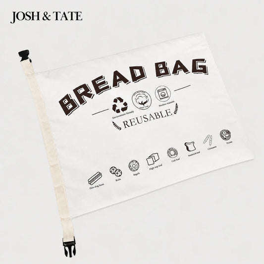 Josh & Tate - LoafSack™ Cotton Bread Bag - Reusable bread bag with branding on a white background