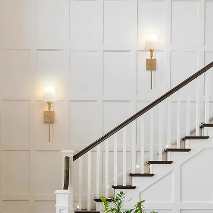 Josh & Tate - LumaElegance Wireless Wall Lamp - Staircase with white walls and decorative wall lights