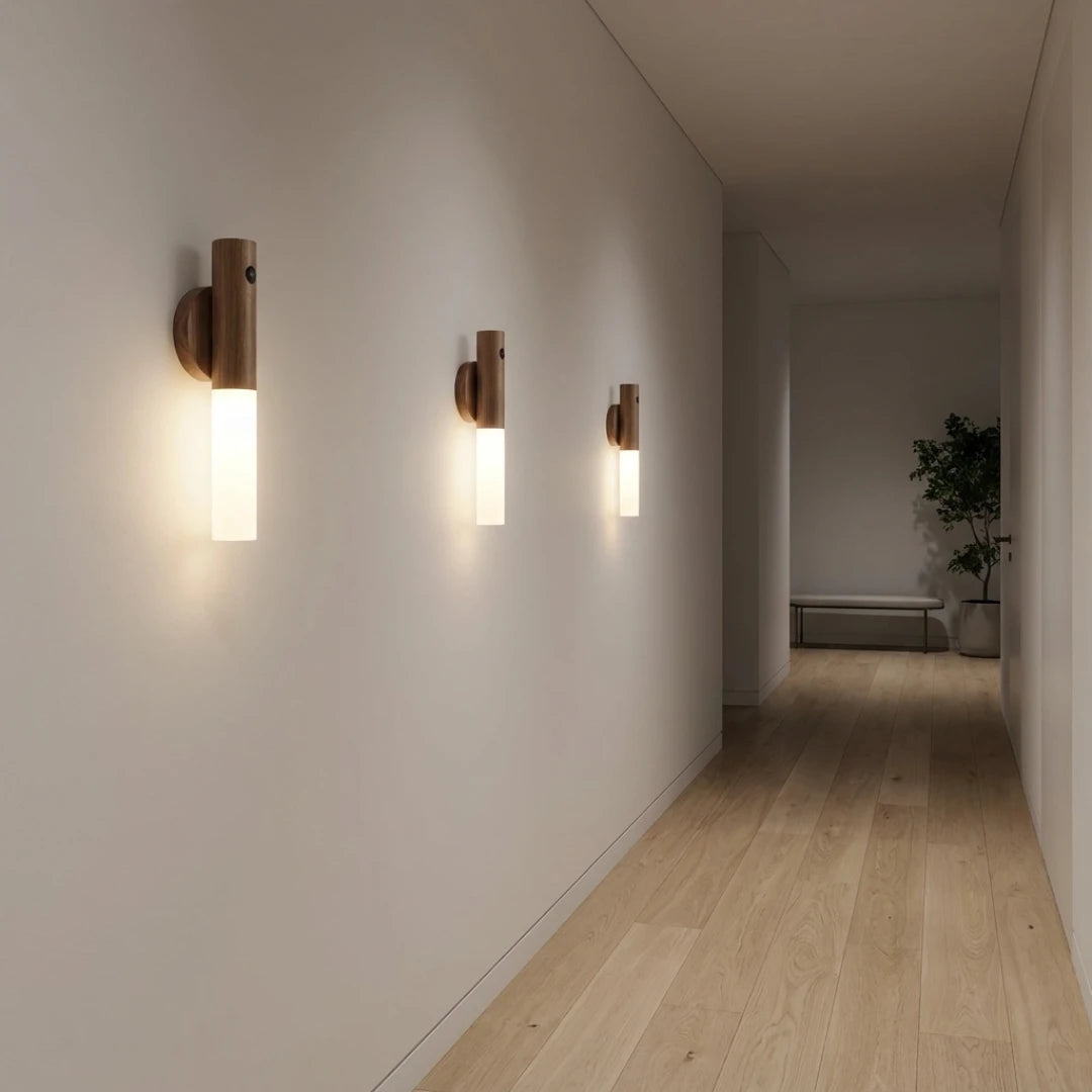 Josh & Tate - LumiDock™ Motion Wall Light - Modern wall lights on a neutral wall in a hallway