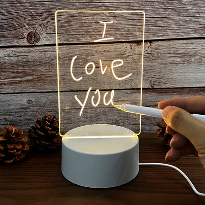 LED sign with 'I Love You' text on a wooden surface
