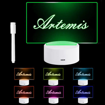 LED night light with 'Artemis' branding and color-changing capabilities on a black background.