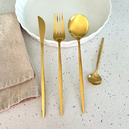 Minimalist Gold Flatware Set 24 Pieces