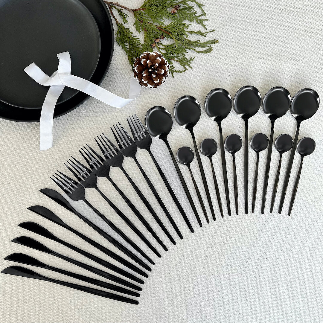Modern Black Flatware Set 24 Pieces