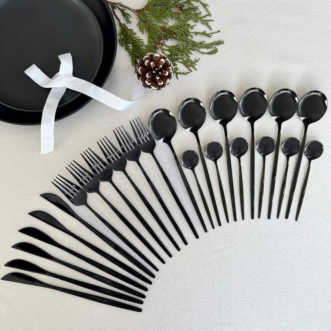 Modern Black Flatware Set 24 Pieces
