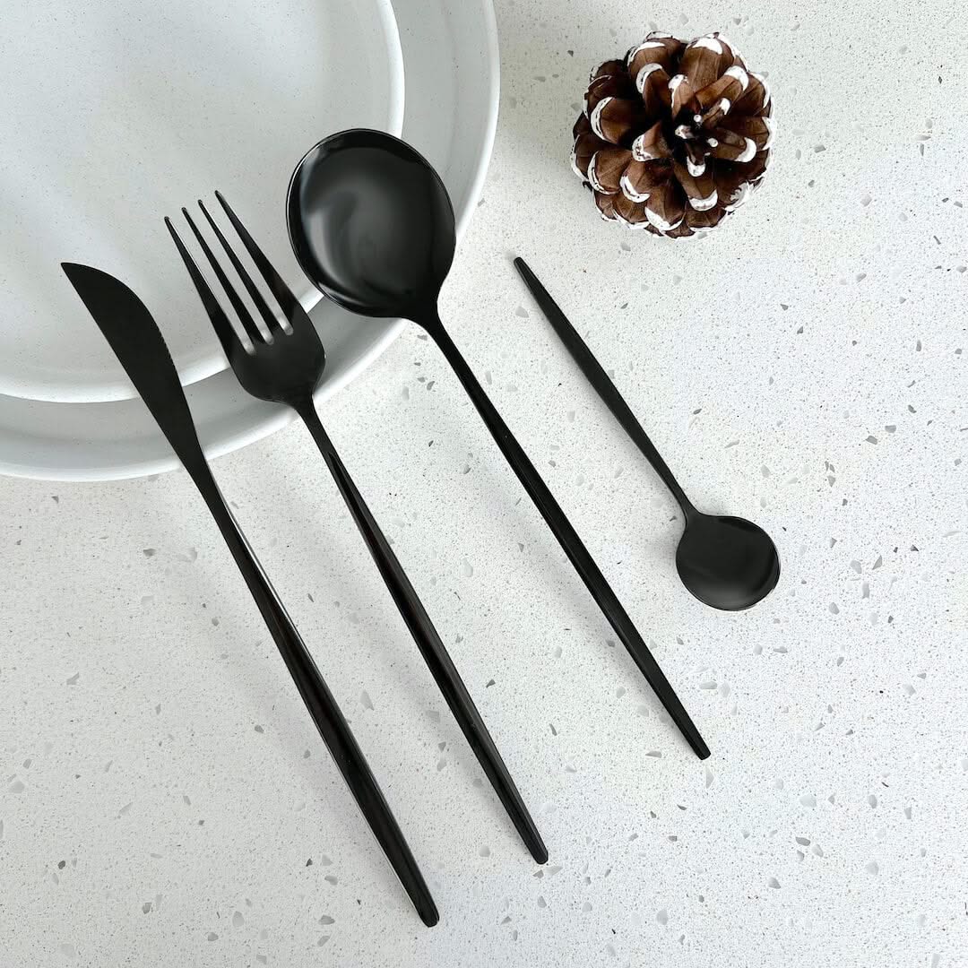 Modern Black Flatware Set 24 Pieces