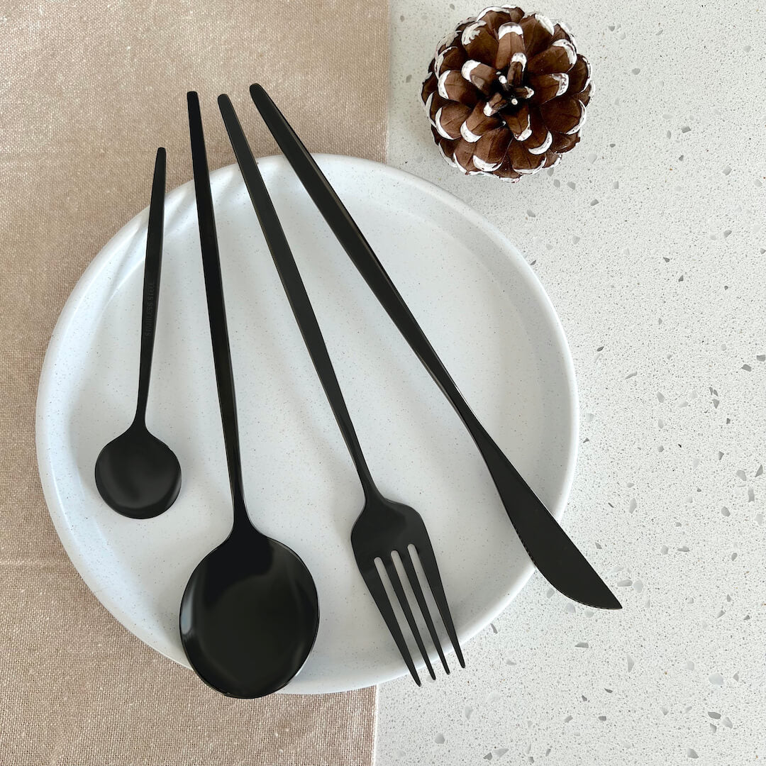 Modern Black Flatware Set 24 Pieces