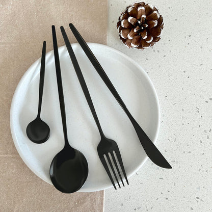Modern Black Flatware Set 24 Pieces