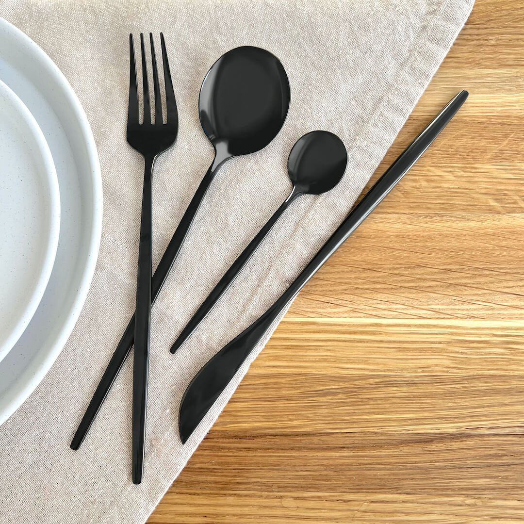 Modern Black Flatware Set 24 Pieces
