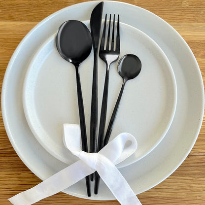 Modern Black Flatware Set 24 Pieces
