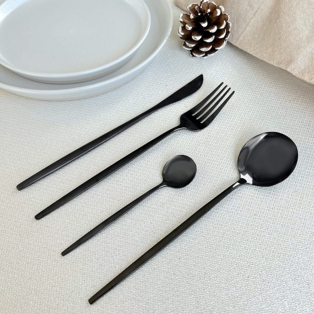 Modern Black Flatware Set 24 Pieces