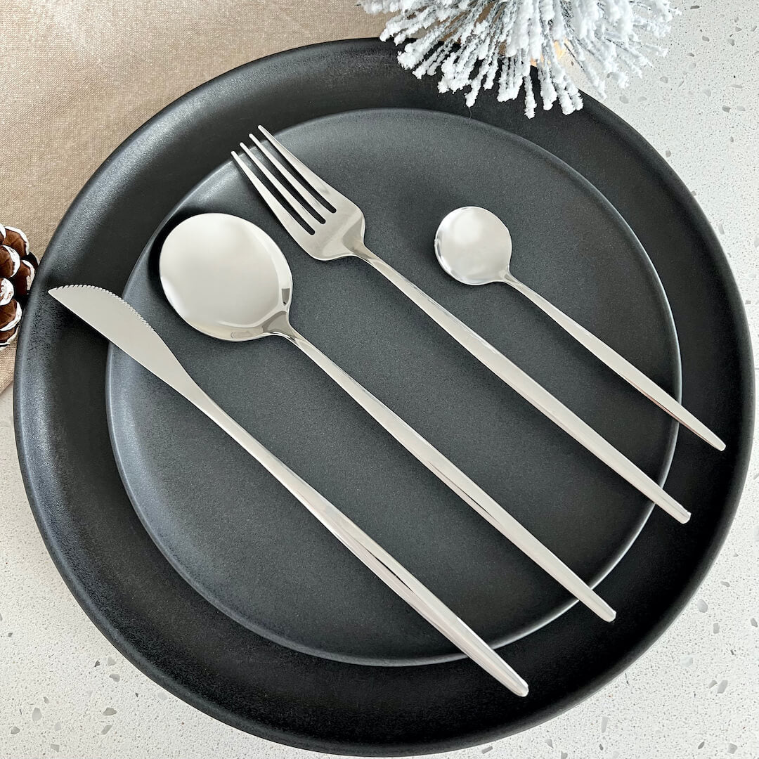 Modern Silver Flatware Set 24 Pieces