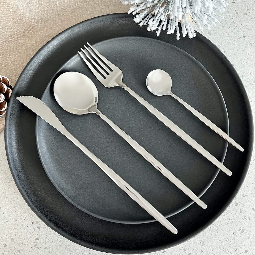 Modern Silver Flatware Set 24 Pieces